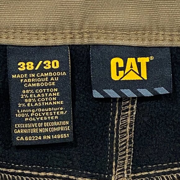 CAT Caterpillar Work Pants Mens 38 x 30 Brown Canvas Fleece Lined Insulated - Picture 5 of 11